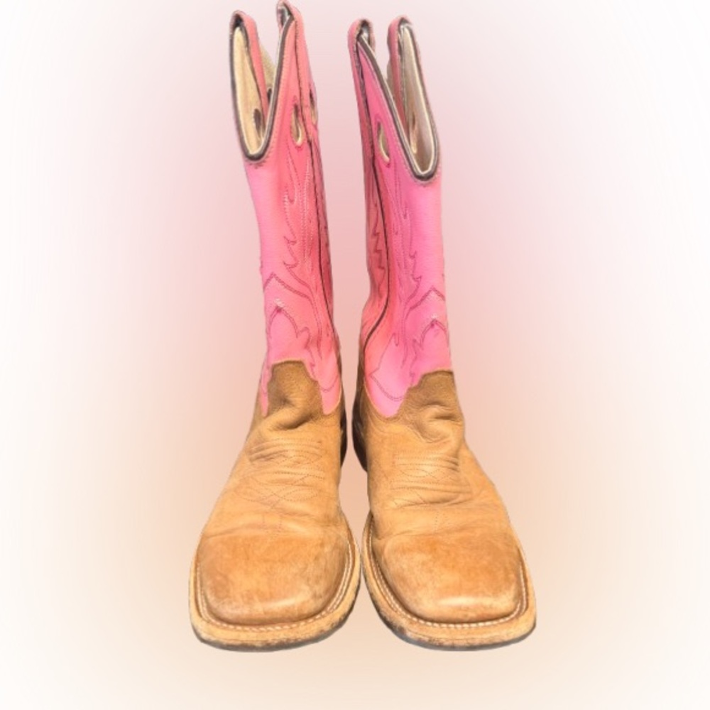 Old West Youth Leather Western Boots• Pink & Tan-Size 3.5 Youth Girls - Picture 3 of 6